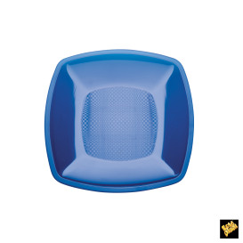 Prato Plastico Raso Azul Transp. Square PS 180mm (300 Uds)