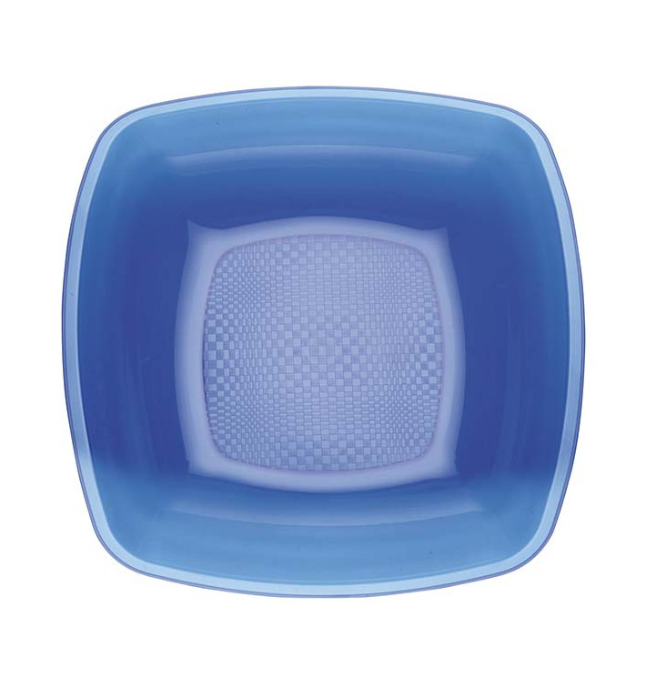 Prato Plastico Fundo Azul Transp. Square PS 180mm (25 Uds)