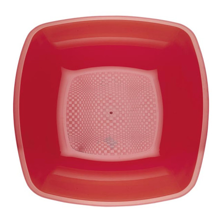 Prato Duro Reutilizável Fundo Vermelho Transp. "Square" PS 18cm (25 Uds)