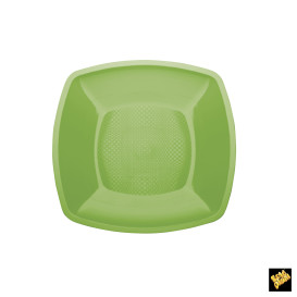 Prato Plastico Raso Verde Limão Square PP 180mm (300 Uds)