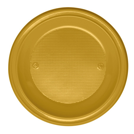 Prato Plastico PS Raso Ouro Ø220 mm (30 Unidades)