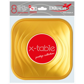 Prato Plastico "X-Table" Quadrado Ouro PP 180mm (8 Unidades)