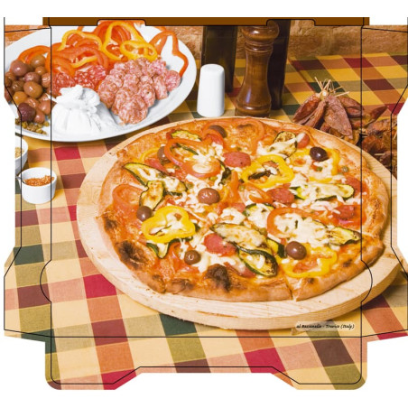 Caixa Cartão Pizza Al Bassanello Tavola 33x33x4,2 cm (100 Uds)