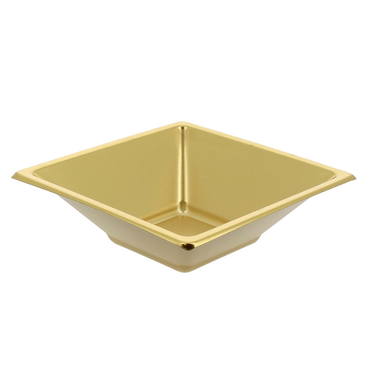 Tigela de Plastico PS Quadrada Ouro 12x12cm (25 Uds)