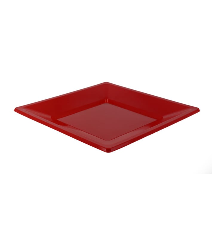 Prato Raso Quadrado Plástico Vermelho 170mm (300 Uds)