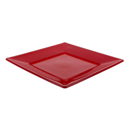 Prato Raso Quadrado Plástico Vermelho 170mm (300 Uds)