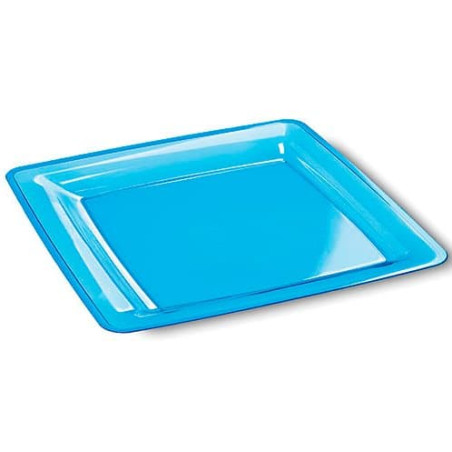 Prato Plastico Rigido Quadrado Turquesa 22,5x22,5cm (6 Uds)