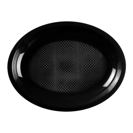 Bandeja Dura Reutilizável Oval Preto "Round" PP 31,5x22cm (25 Uds)