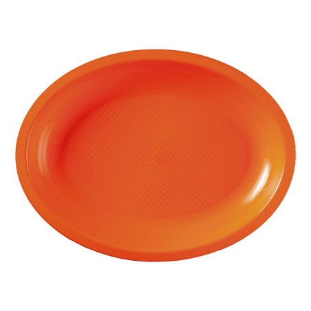 Bandeja Dura Reutilizável Oval Laranja "Round" PP 31,5x22cm (300 Uds)