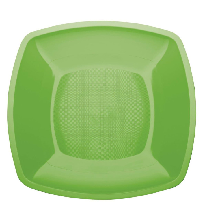 Prato Plastico Raso Verde Limão Square PP 180mm (300 Uds)