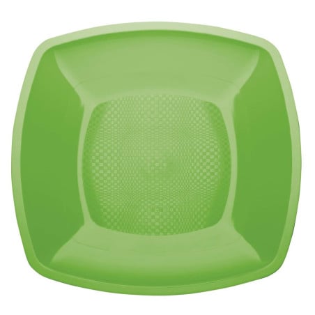 Prato Plastico Raso Verde Limão Square PP 180mm (300 Uds)