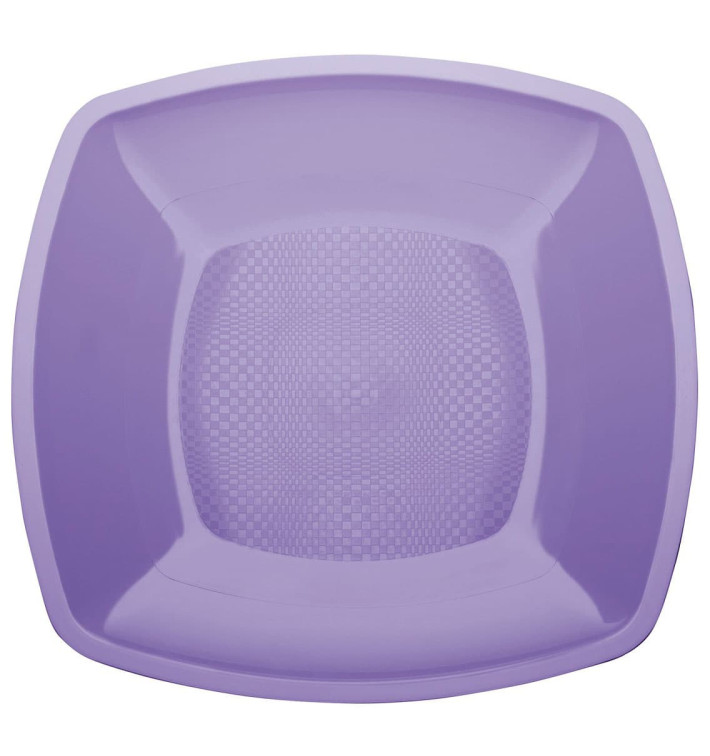 Prato Plastico Raso Lilas Square PP 230mm (25 Uds)