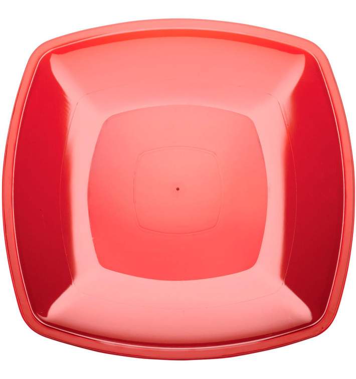 Prato Plastico Raso Vermelho Transp. Square PS 300mm (12 Uds)