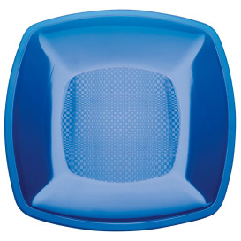 Prato Plastico Raso Azul Transp. Square PS 180mm (300 Uds)