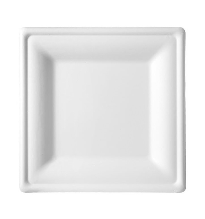 Prato Quadrado Bio cana-de-açúcar Branco 20x20cm (1000 Uds)