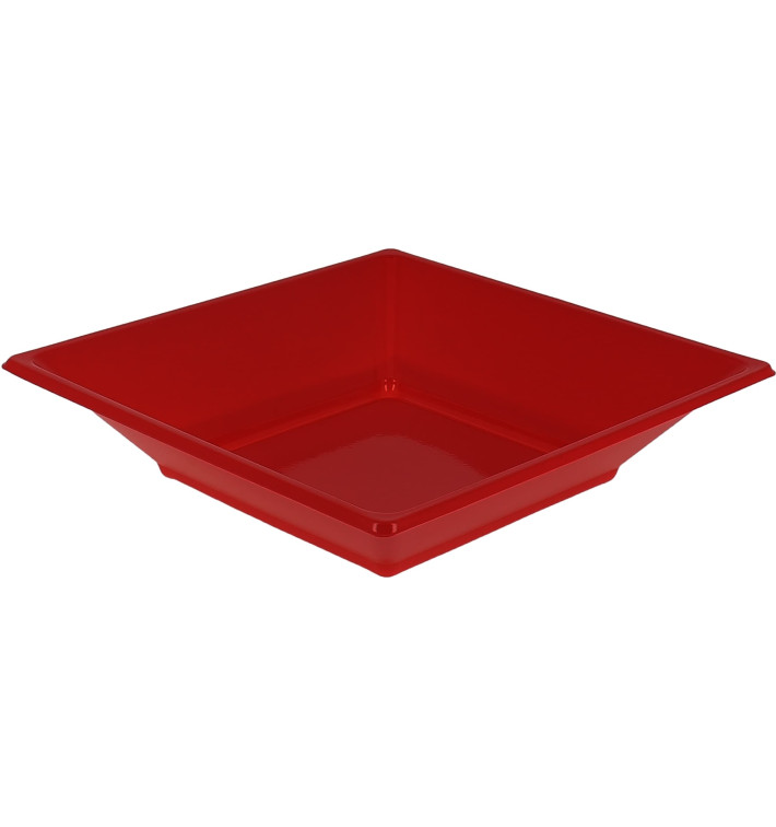 Prato Fundo Quadrado Plástico Vermelho 170mm (750 Uds)