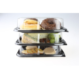 Bandeja Retang. Preto com tampa PET 24x17cm (25 Uds)