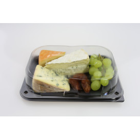 Bandeja Retang. Preto com tampa PET 24x17cm (25 Uds)