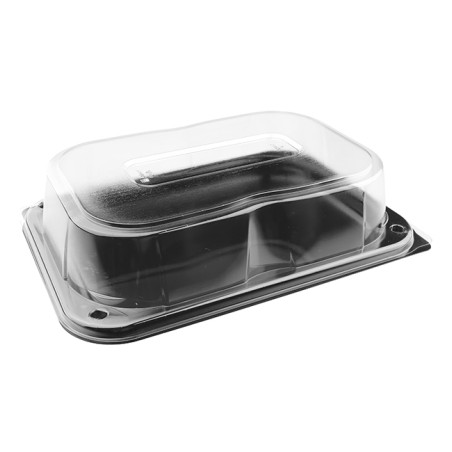 Bandeja Retang. Preto com tampa PET 24x17cm (25 Uds)