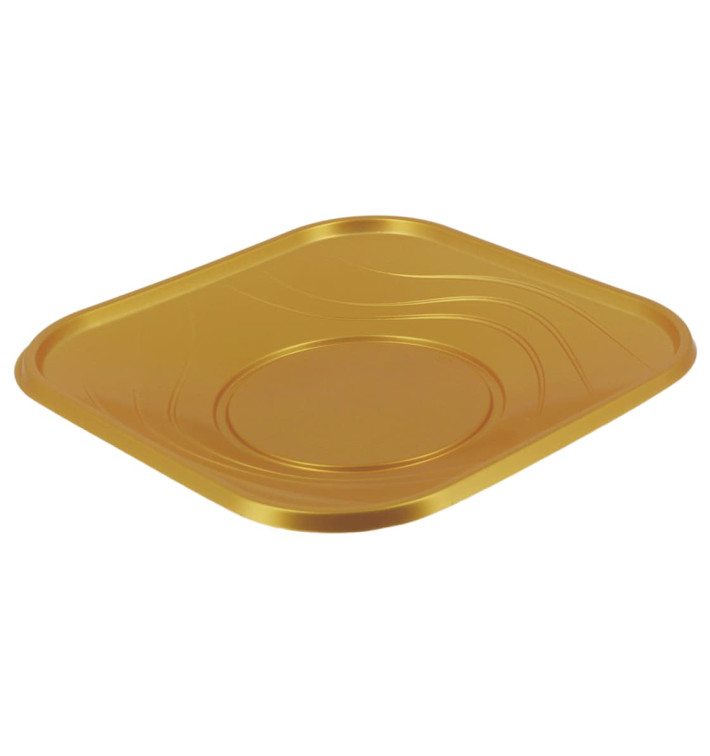 Prato Plastico "X-Table" Quadrado Ouro PP 180mm (120 Unidades)