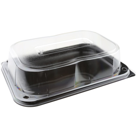 Bandeja Retang. Preto com Tampa PET 24x17cm (5 Uds)