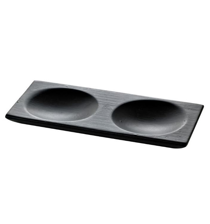 Prato Degustação de Bambu 2C Preto 12x6cm (12 Uds)