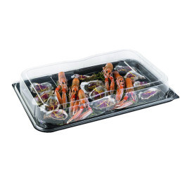 Bandeja Retang. Preto com Tampas PET 55x37cm (15 Uds)