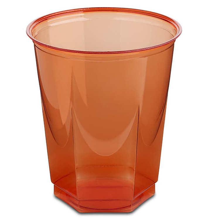 Copo Plastico Hexagonal PS Cristal Vermelho 250ml (10 Uds)