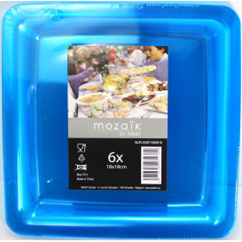 Prato Plastico Rigido Quadrado Turquesa 18x18 (108 Uds)