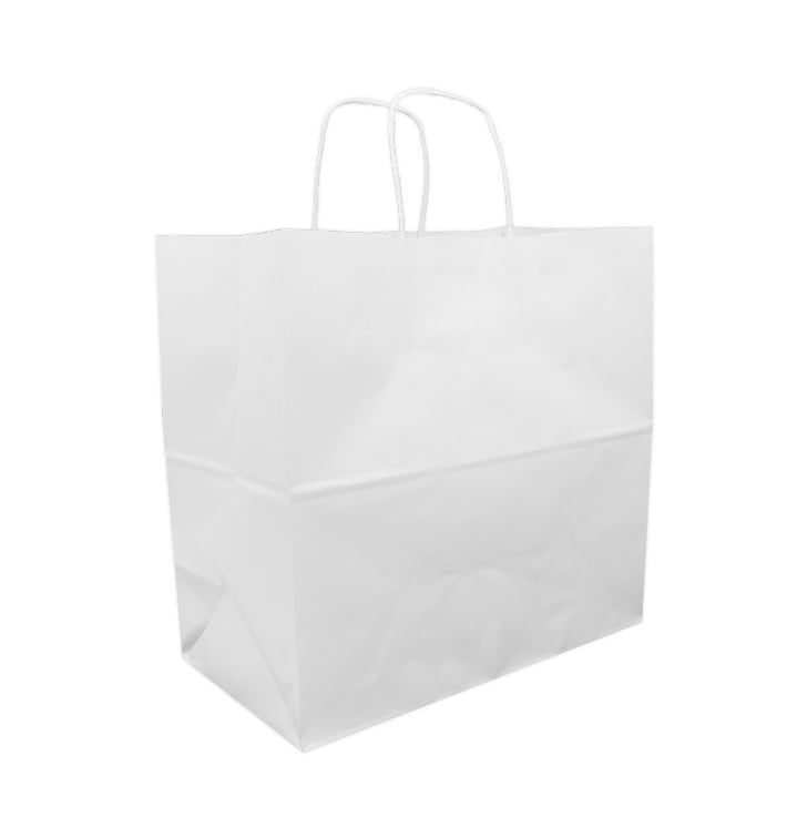 Saco Papel Kraft Branco Asas 90g 32+16x31cm (250 Uds)