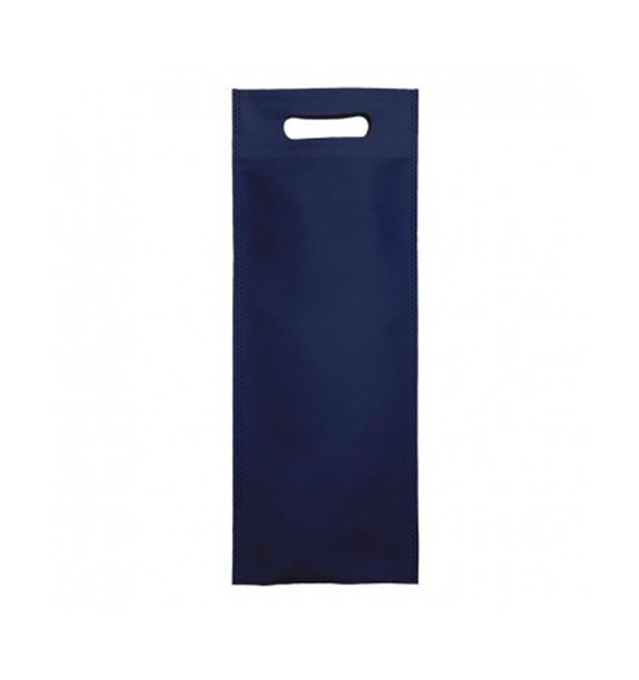 Saco Não Tecido para Garrafa de Vinho Azul Marinho 17+10x40cm (25 Uds)