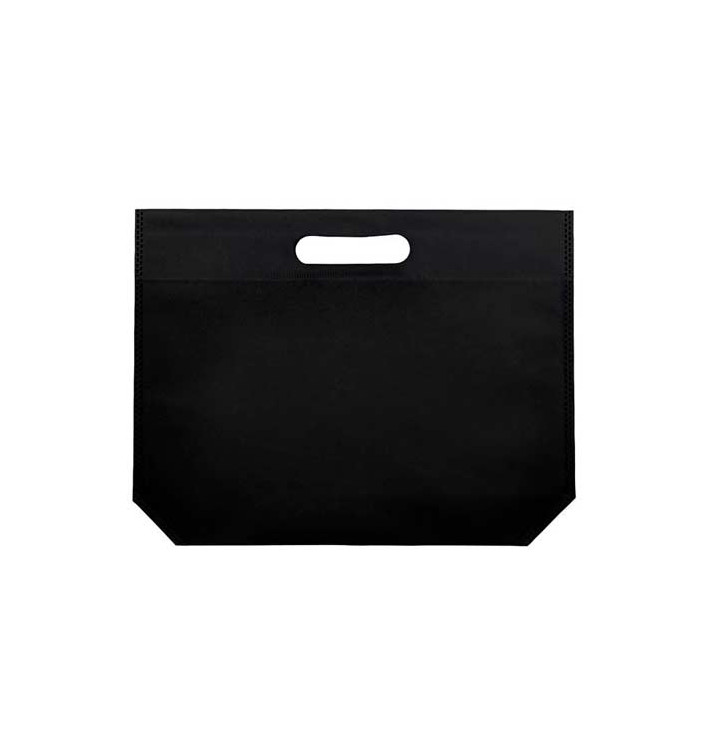 Saco Não Tecido com Asas Vazadas Preto 34+8x26cm (25 Uds)