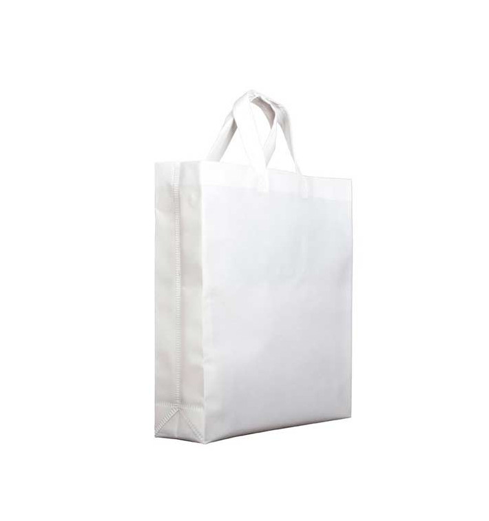 Saco Não Tecido PREMIUM com Asas Curtas Branco 25+10x30cm (200 Uds)