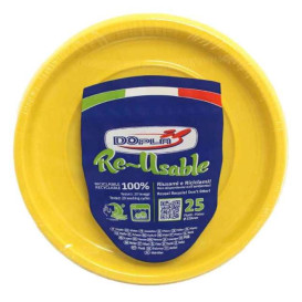 Prato Profundo Rigido Redondo Octogonal Plastico PS Amarelo Ø220 mm (25 Unidades)