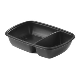 Embalagem PP Preto 2 C com tampas 1300ml 28x20cm (90 Uds)