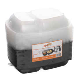 Embalagem PP Preto 2 C com tampas 1300ml 28x20cm (90 Uds)