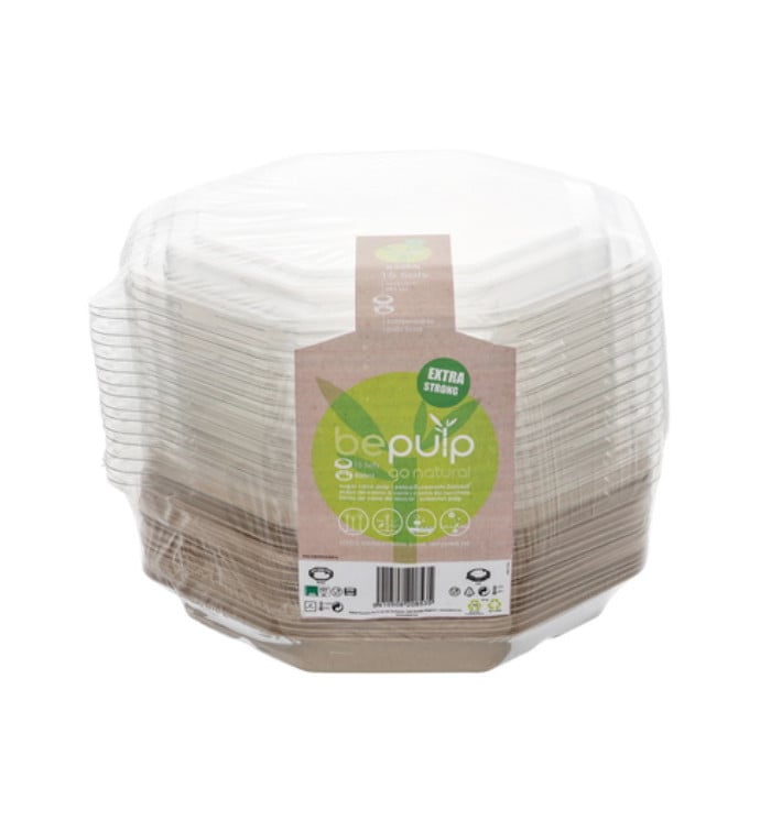 Embalagem Cana-de-açúcar Octogonal com tampas 830 ml 23x23cm (15 Uds)