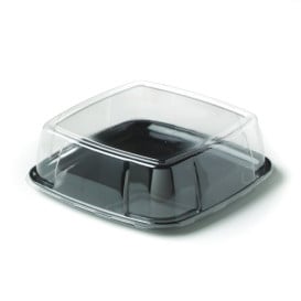 Bandeja Plastico Rigido Quadrada Preto com Tampa 27x27cm (25 Uds)