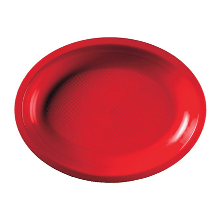 Bandeja Dura Reutilizável Oval Vermelho "Round" PP 25,5x19cm (600 Uds)