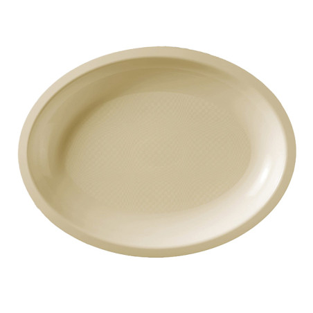 Bandeja Dura Reutilizável Oval Creme "Round" PP 25,5x19cm (1.200 Uds)