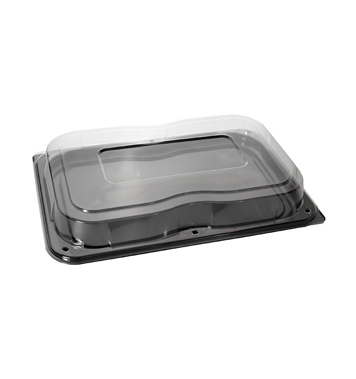 Bandeja Retang. Preto com Tampas PET 55x37cm (5 Uds)