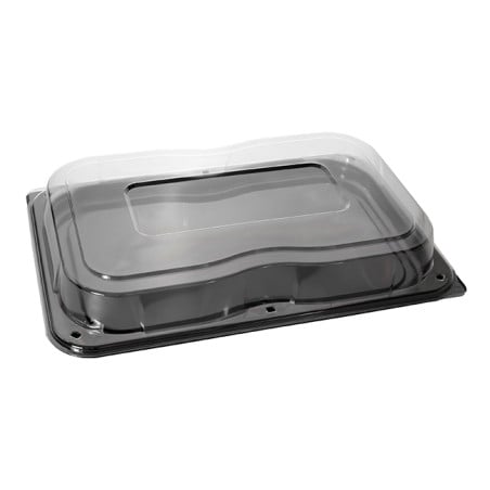 Bandeja Retang. Preto com Tampas PET 55x37cm (5 Uds)