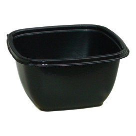 Tigela Plastico Quadrado Preto PET 500ml 125x125x70mm (50 Uds)