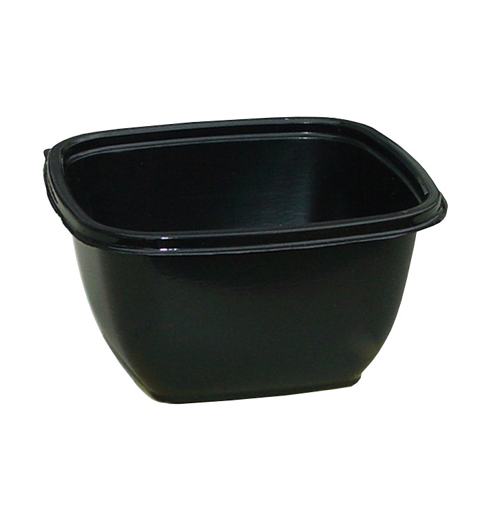 Tigela Plastico Quadrado Preto PET 500ml 125x125x70mm (50 Uds)