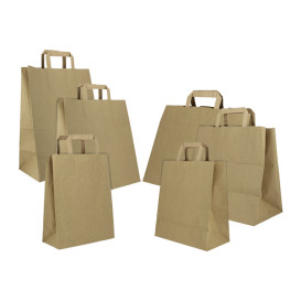 Sacos de Papel Kraft de Alça plana 80g/m² 26+14x29cm (50 Uds)