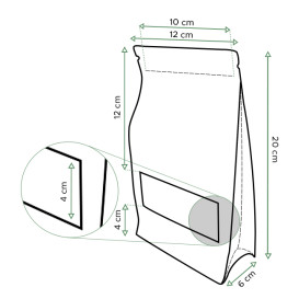 Saco StandUp Kraft Fecho Zip e Janela 12+6x20cm (1000 Uds)