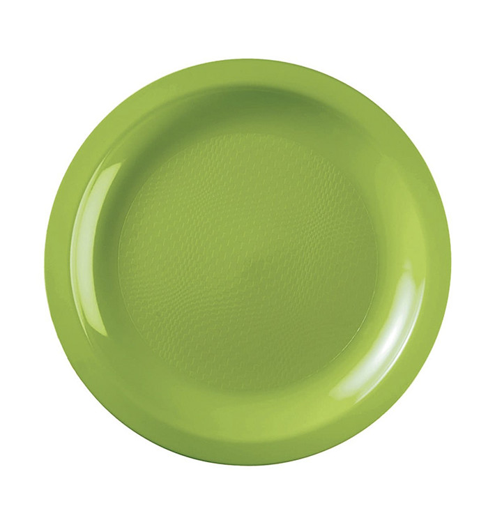 Prato Plastico Raso Verde Limão Round PP Ø220mm (600 Uds)