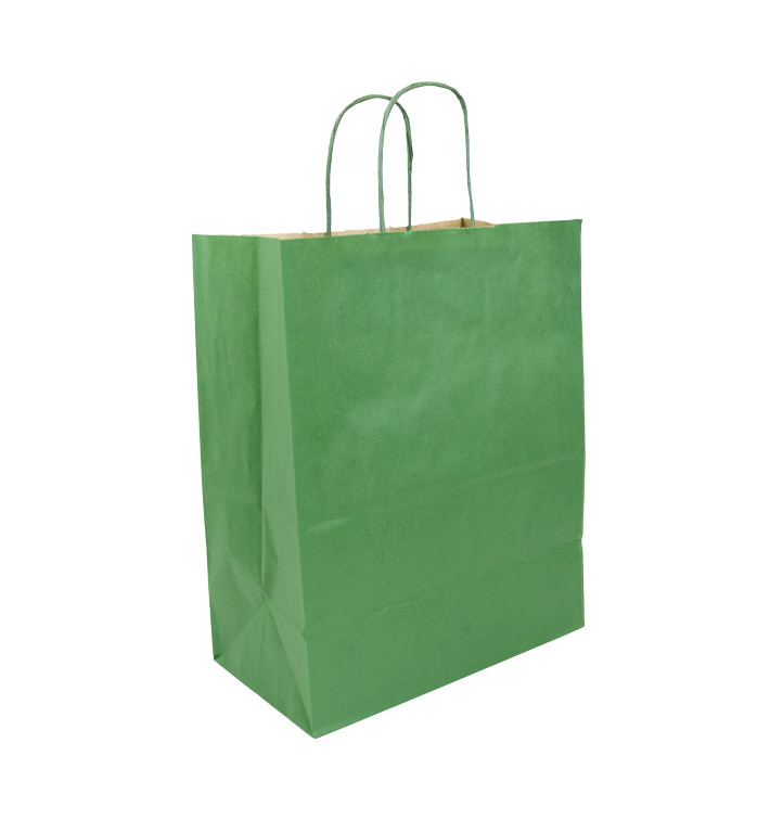 Saco Papel Kraft Verde com Asas 80g/m² 26+14x32cm (250 Uds)