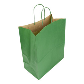 Saco Papel Kraft Verde com Asas 80g/m² 26+14x32cm (250 Uds)