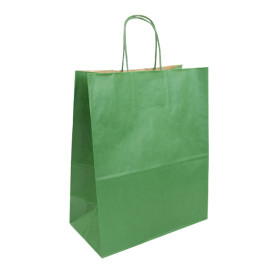 Saco Papel Kraft Verde com Asas 80g/m² 26+14x32cm (250 Uds)